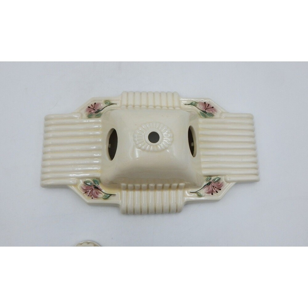 Art Deco Porcelier Porcelain 1930s Ceiling Flush Light Fixture Pink Floral 2 Bul